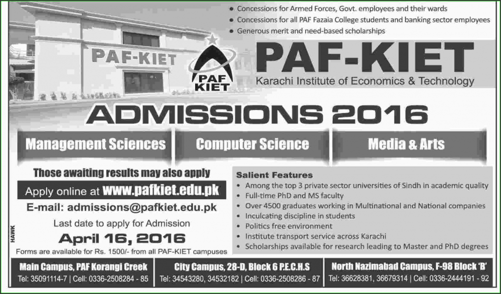 Admissions in PAF KIET