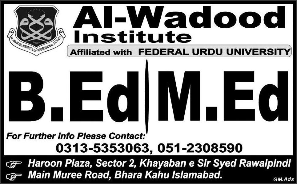 B.Ed M.Ed Admissions in Al-Wadood Institute