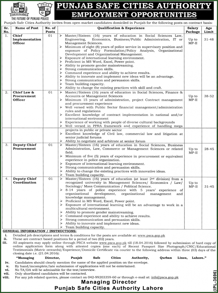 Chief Implementation Officer, Chief Law & Procurement, Deuty Chief, Deputy Chief Coordination Jobs in Pu njb Cities, Authority
