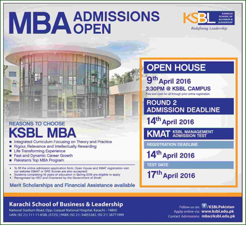 MBA Admissions in KSBS Karachi School of Business & Leadership