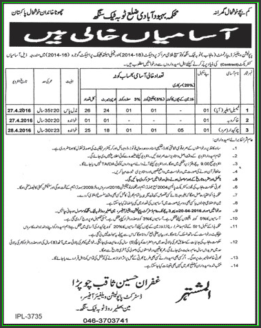 Sweepr, Female Helper and Chowkidar Jobs in Family Population Walefare Department Toba Tek Sing