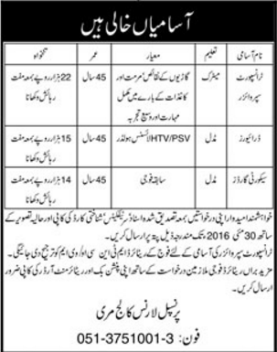 awrence college murree jobs