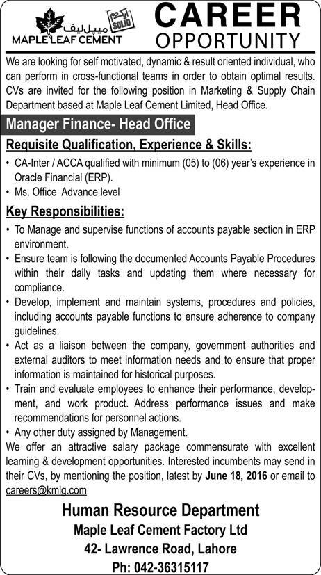 Jobs in MapleLeaf Cement