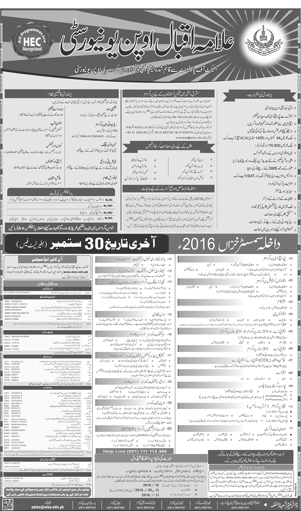 Allama Iqbal Open University Admissions 2016
