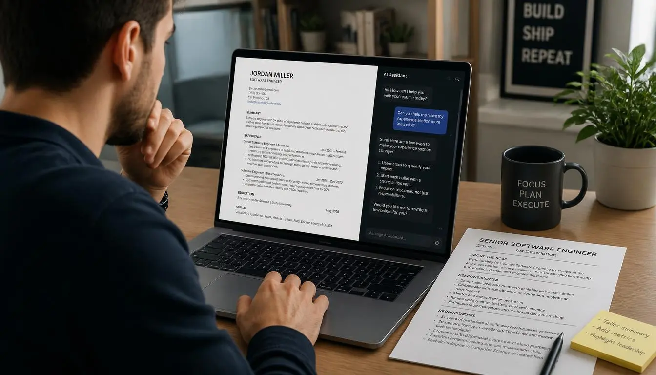 Person using AI to tailor a resume against a job description for ATS compatibility
