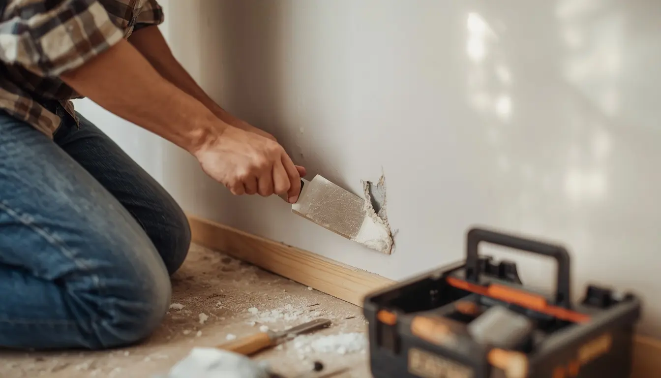 Person patching a drywall hole as part of learning basic home repairs