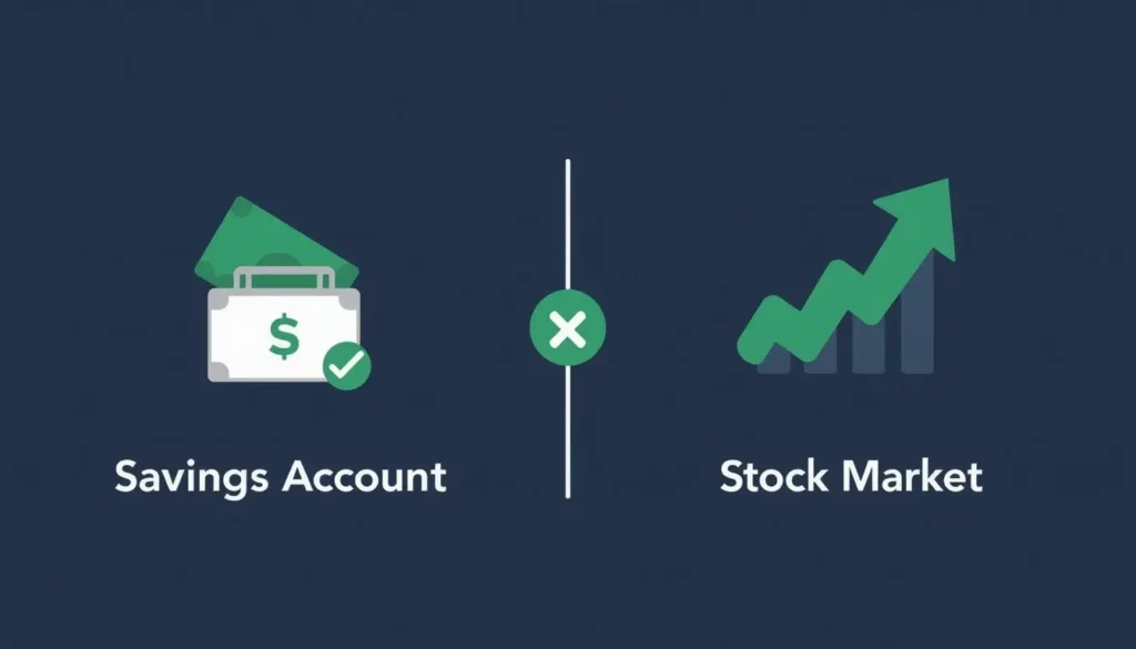 Comparison graphic showing why a savings account suits an emergency fund better than investing