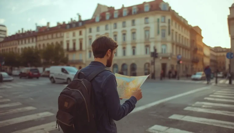First time traveler checking a map while planning a trip to a new city