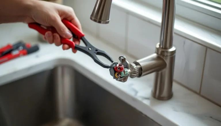 Person repairing the internal parts of a leaky faucet themselves