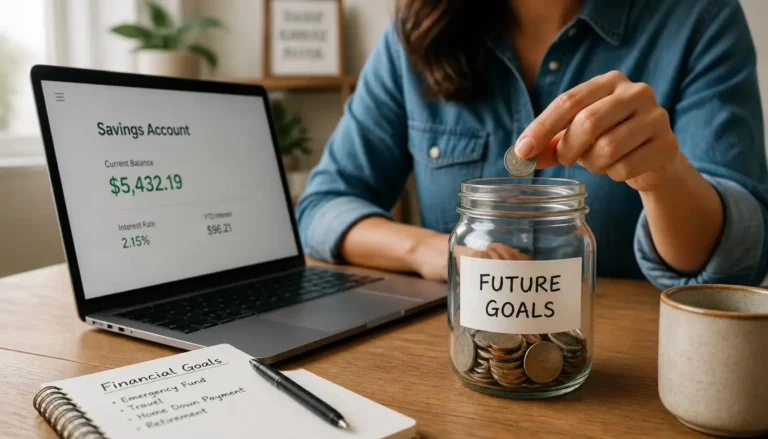 Person building an emergency fund by saving money in a labeled jar