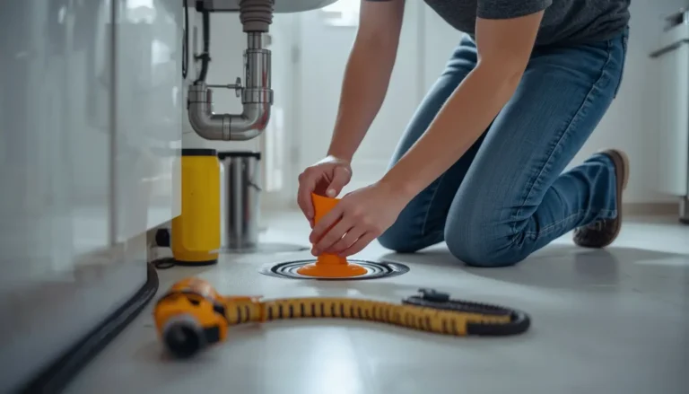 Person using a plunger to unclog a kitchen sink drain without harsh chemicals