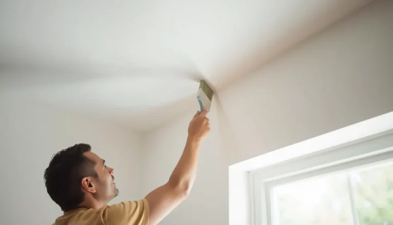 Person using an angled brush to cut in paint along a ceiling edge like a professional