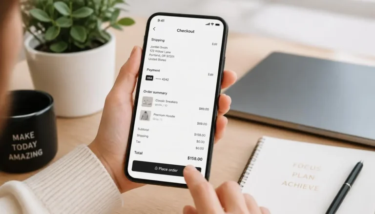 Shopper completing a simple online checkout on a smartphone