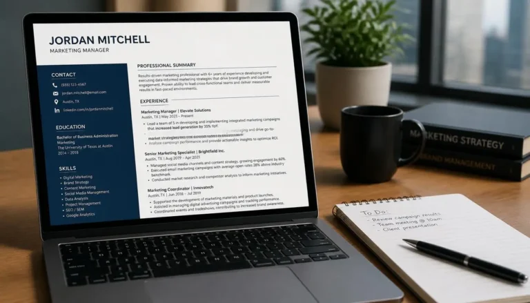Well formatted resume on a laptop screen designed to get past applicant tracking systems