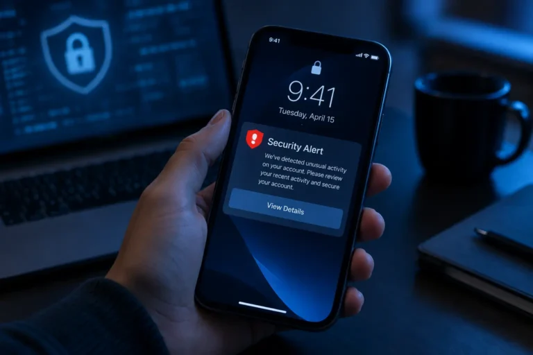 Smartphone displaying a security warning as a sign the phone has been hacked