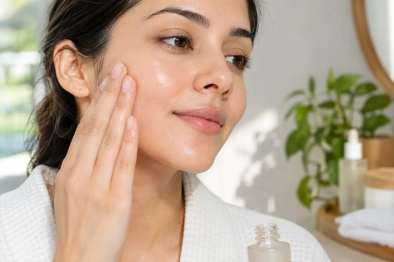 Person waiting between skincare layers to allow proper absorption