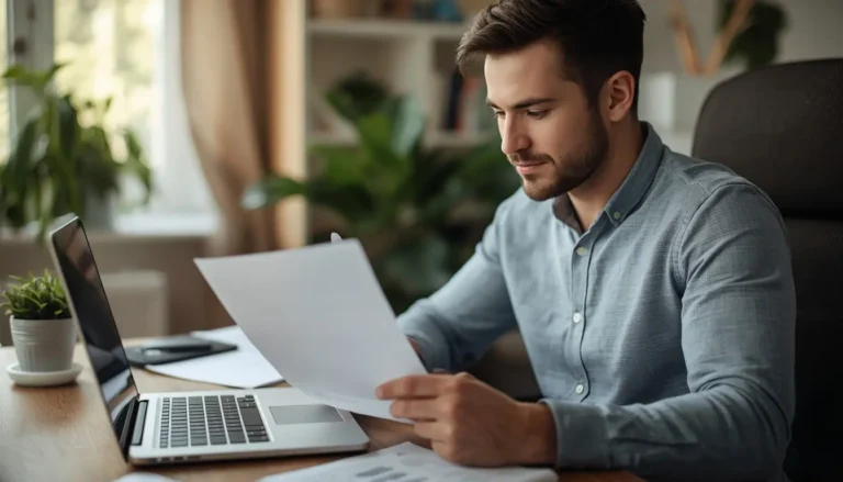 Entrepreneur reviewing a business plan before starting their first online business