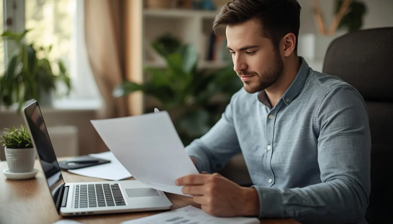 Entrepreneur reviewing a business plan before starting their first online business