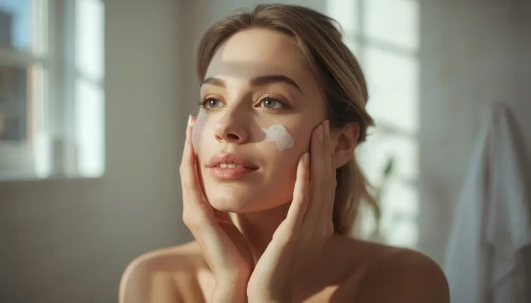 Person applying daily sunscreen as part of a morning skincare routine