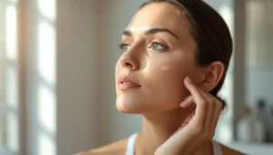 Person testing foundation shades on their jawline to find a matching skin tone