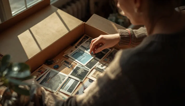 Person sorting sentimental keepsakes while deciding what to keep without guilt