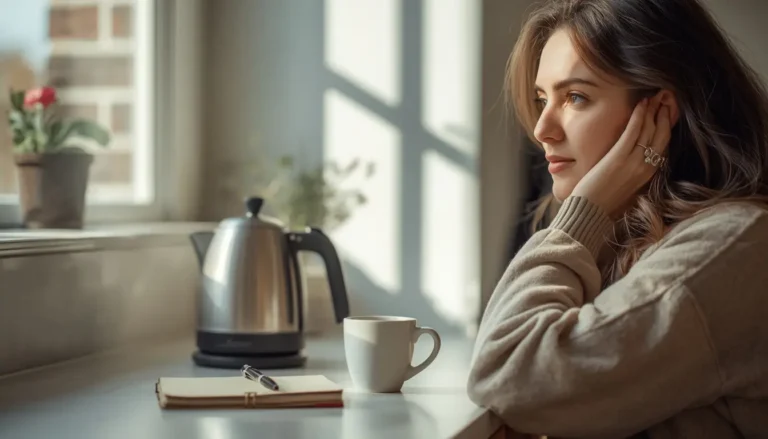 Woman using a kettle moment in her morning routine to start a small new habit