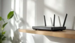 Modern home router positioned centrally to provide strong whole-home coverage