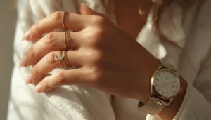 Mixed gold and silver jewelry styled together intentionally