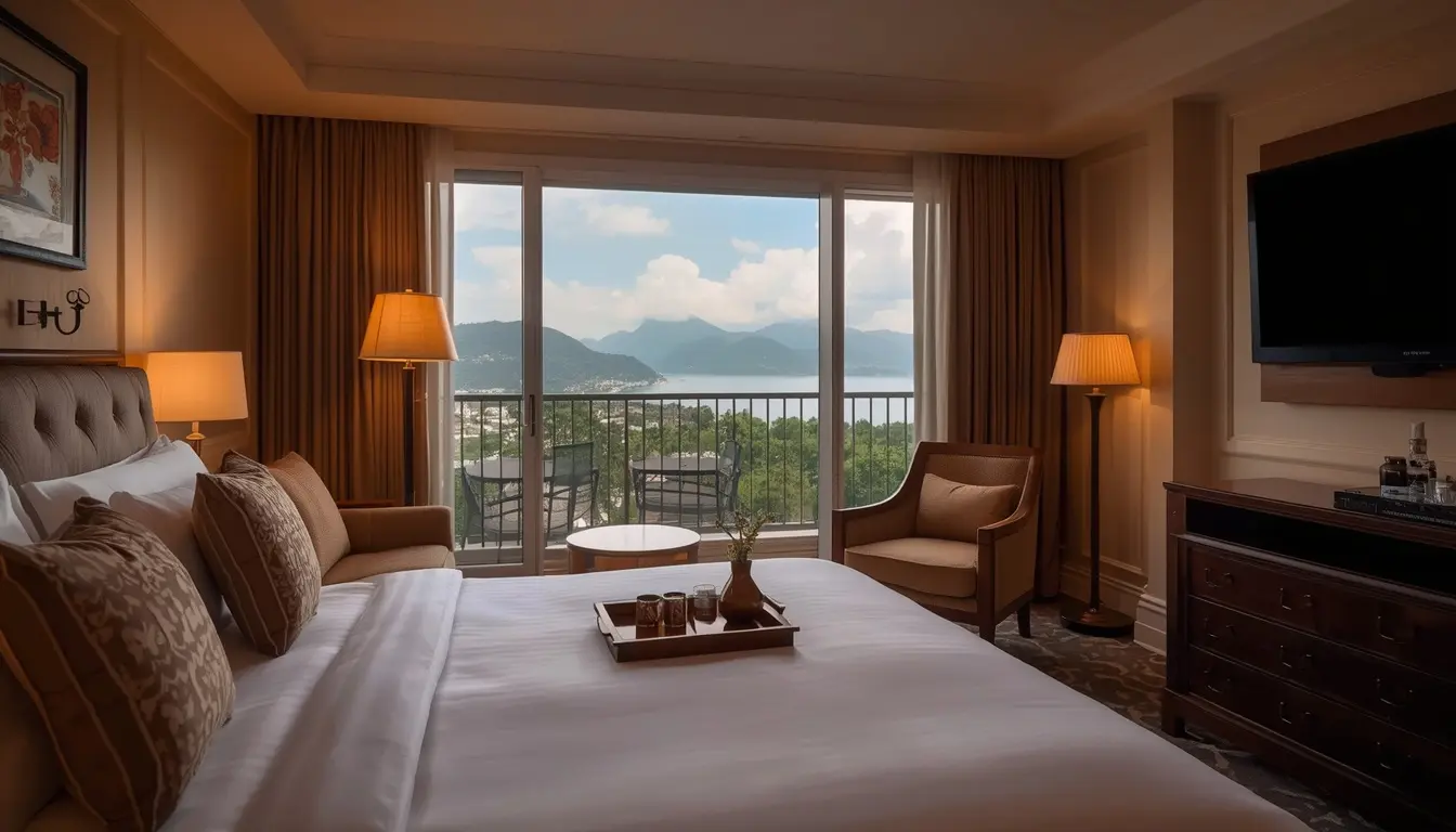 Elegant luxury hotel room representing the decision of whether to splurge on accommodation