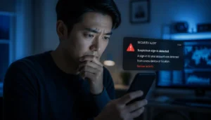 Person reviewing a security alert to protect their social media account from hackers