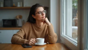 Woman taking a calm moment with tea after deciding to set a boundary with family