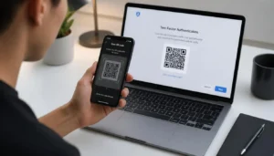 Person setting up two-factor authentication using an authenticator app