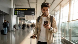 Traveler staying connected to data while traveling internationally