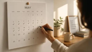 Person tracking consistent progress on a habit using a simple calendar