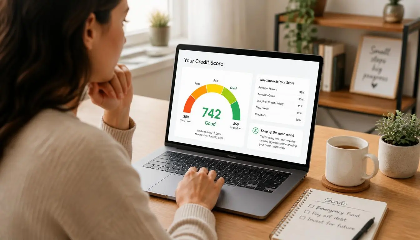 Person reviewing their credit score and the factors that shape it